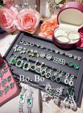 复古绿色独特宝石耳环女高级轻奢小众祖母绿蝴蝶耳钉镶钻阳绿耳饰