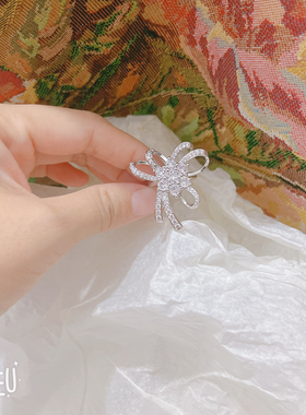 BOBO水钻蝴蝶结戒指女开口可调节锆石指环时尚百搭饰品