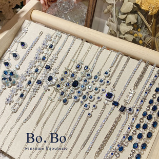 高级感复古超闪镶钻坦桑蓝水晶手链宝蓝色锆石精致轻奢手串手饰