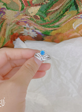 BOBO轻奢小众设计感蓝水晶皇冠戒指女高级感闪锆石食指戒时尚指环