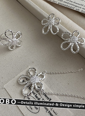 s925纯银拉丝立体花朵项链女韩系清冷感精致高级感锁骨链颈链配饰