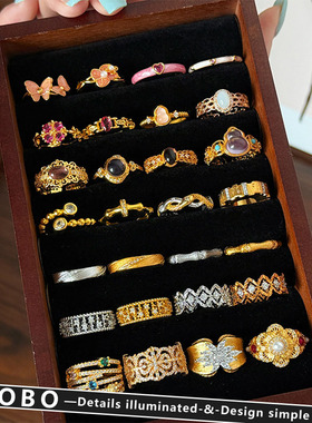 宫廷中古风珐琅戒指合集复古文艺戒指女精致独特食指戒复古耳饰