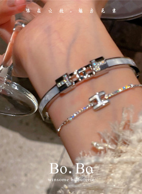 钛钢不掉色锆石几何手镯女