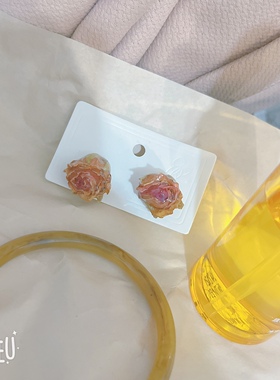 BOBO温柔森系设计感永生花朵耳钉干枯玫瑰真花耳环温婉少女耳饰