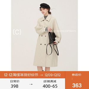 CHACHASTU 英伦风燕麦色高级感羊毛大衣女秋冬夹棉加厚毛呢外套