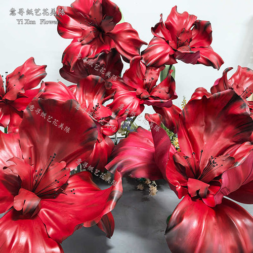 红色节庆装饰手工纸艺花商场景区房地产橱窗dp点布置美陈