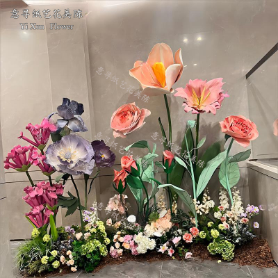 酒店大堂进门转盘前台软装巨大型开合机械纸艺花装置落地玄关造型