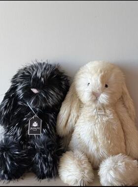 JELLYCAT毛绒可爱长耳朵公仔黑色长毛兔子玩偶
