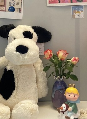 英国jellycat bashful害羞的黑白色小狗海盗狗宝宝毛绒玩具乳白色