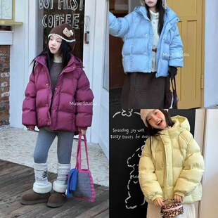 木莎2025冬新款 连帽90绒洋气羽绒服儿童保暖外套97112 男女童韩版