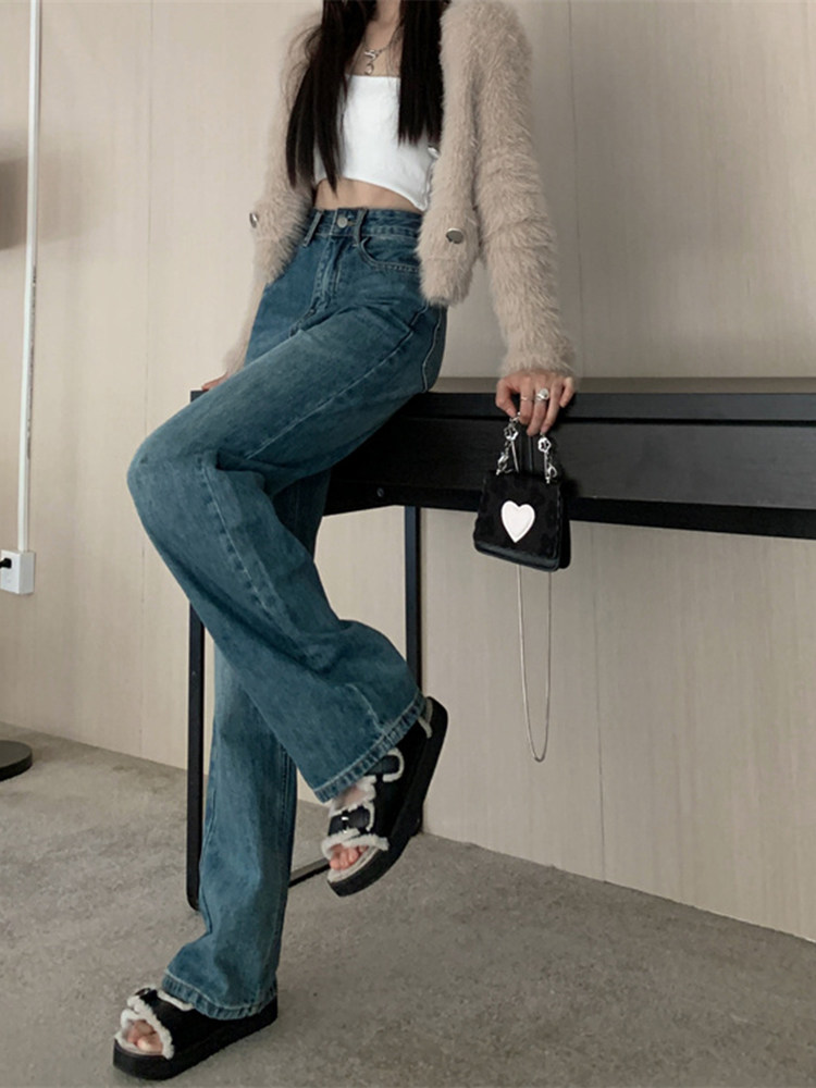 VINTAGE BLUE WIDE-LEG JEANS WOMENS SPRING 2023 NEW HIGH-WAISTED PEAR-SHAPED BODY COVERING THE HIPS STRAIGHT LEG LOOSE MOPPING FLOOR