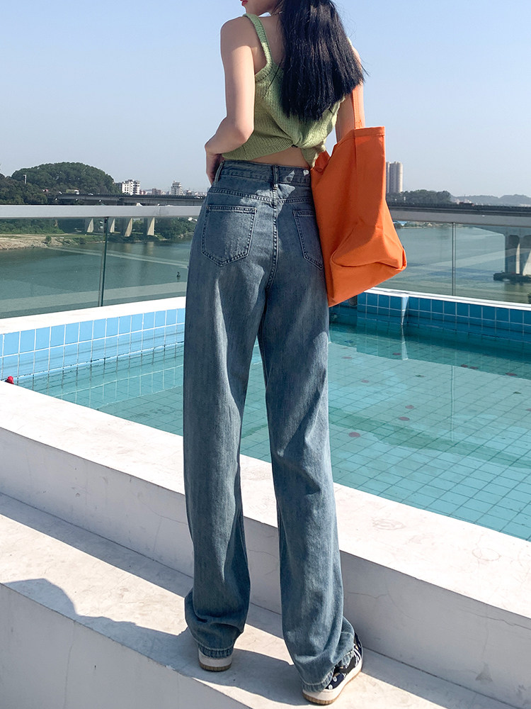 HIGH WAIST STRAIGHT RIPPED JEANS WOMENS SUMMER THIN SECTION 2023 NEW LOOSE DRAPE WIDE LEG MOPPING PANTS WOMEN