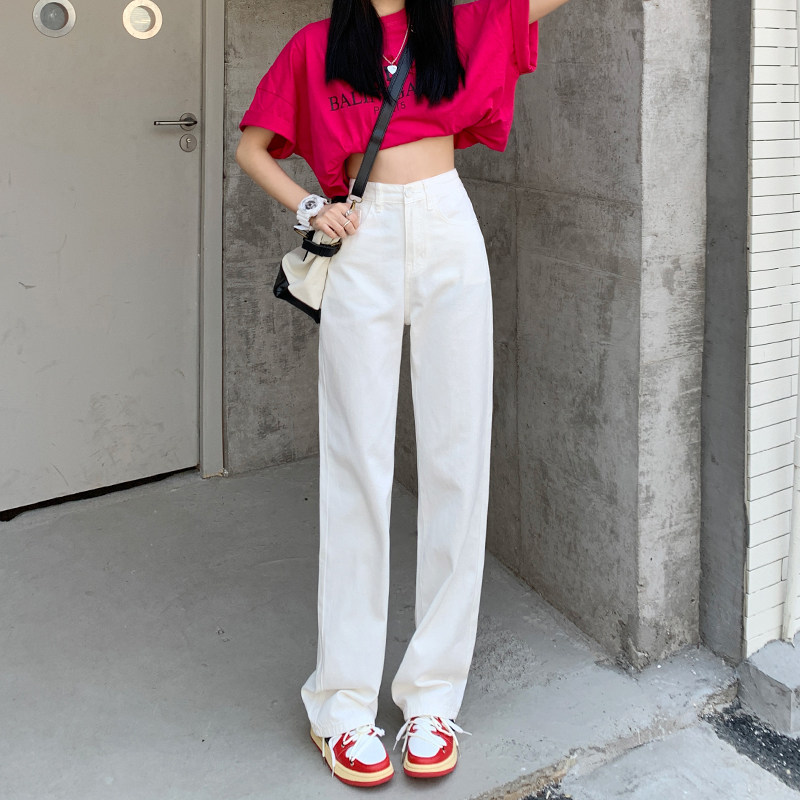 WIDE-LEG JEANS WOMENS 2023 NEW SUMMER THIN WHITE STRAIGHT-LEG HIGH-WAISTED LOOSE AND THIN DRAPED MOP PANTS