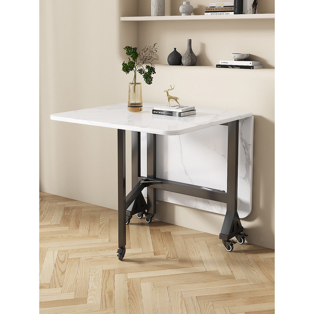 折叠餐桌家用仿岩板客厅多功能组合饭桌小户型多人长方形折叠桌子