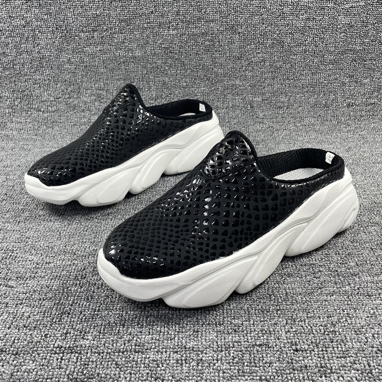 外贸女士居家防泼水包头半拖麻花厚底舒适防滑大码露跟宽松休闲鞋