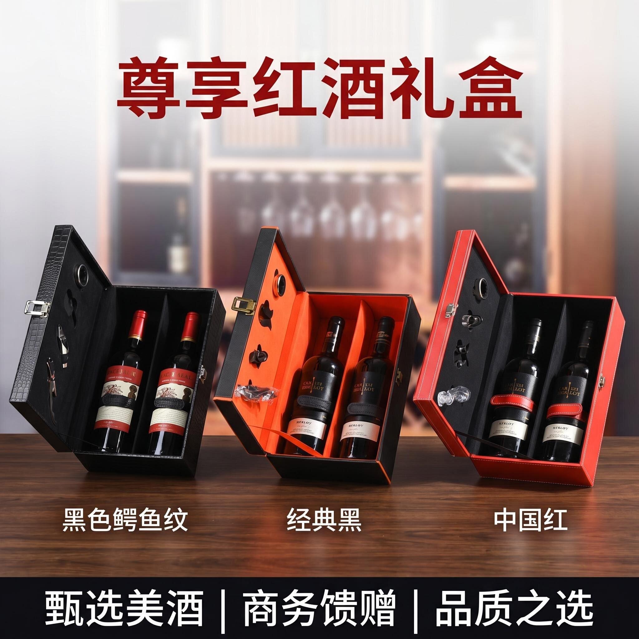 红酒礼盒双支皮质定制批发厂家
