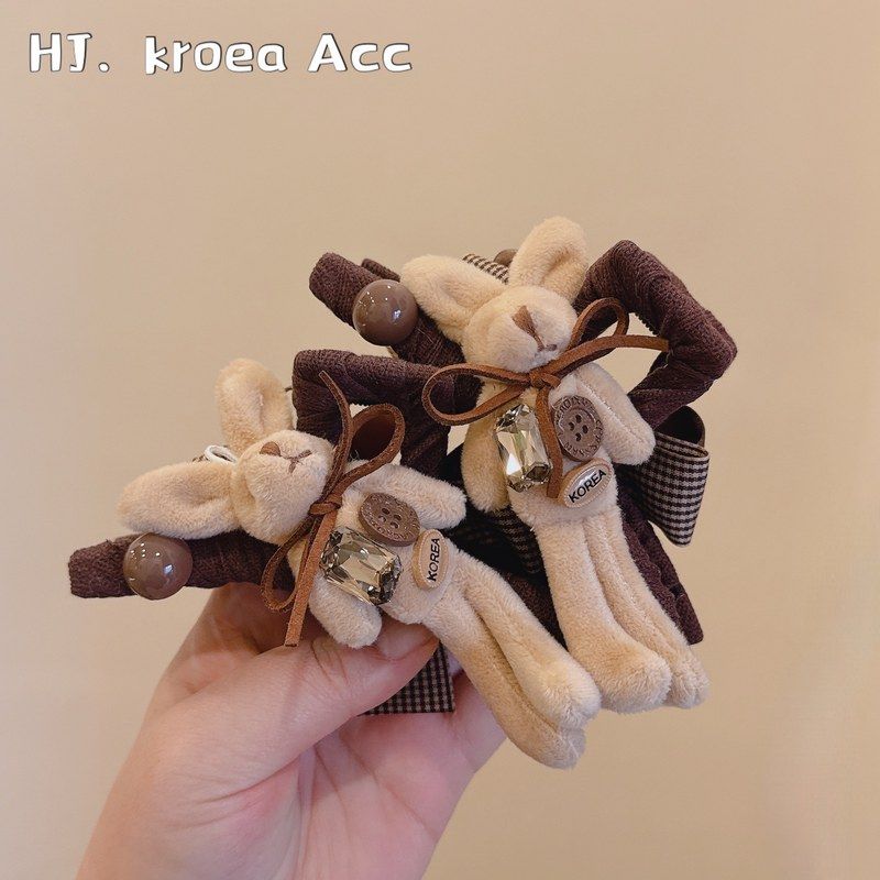 秋冬毛绒小熊抓夹女大号发夹毛毛盘发鲨鱼夹感发量多发卡头饰