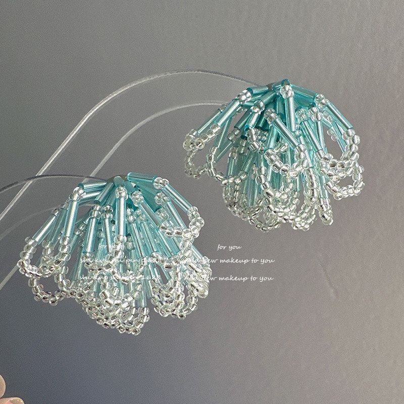撞色管珠烟花流苏花朵耳钉女度假