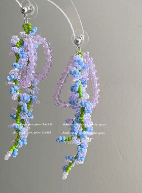 月露花藤彩色串珠耳钉女银针长款