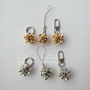 金属色雪花球球手机挂件女亮闪闪金色银色鞋花箱包挂饰挂链钥匙扣