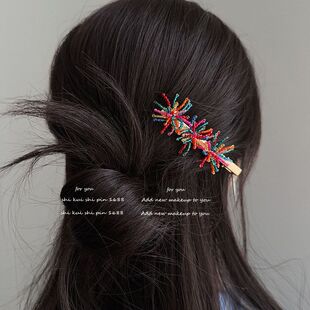 炫彩新年烟花发夹女手工编织花朵边夹刘海碎发侧边夹抓夹气质发饰