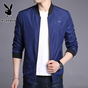 花花公子春季薄款夹克男士韩版休闲大码上衣中青年爸爸春秋装外套