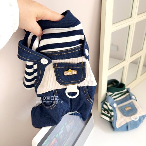 【帅气背带装】可牵引宠物比熊雪纳瑞泰迪狗狗衣服秋装牛仔四脚衣