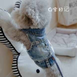 秋冬牛仔马甲牵引绳 狗衣服秋冬宠物泰迪比熊猫咪泰迪狗狗衣服夏装