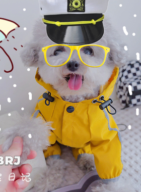 宠物比熊小型犬雪纳瑞泰迪狗狗衣服秋装秋冬四脚衣防水雨衣蓝色