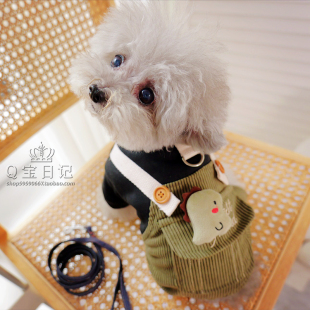 宠物雪纳瑞比熊泰迪狗狗衣服秋装秋冬装背带裤四脚衣配牵引环可爱
