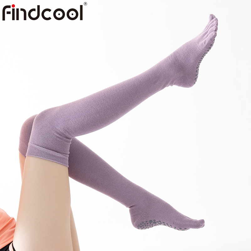 Findcool普拉提瑜伽袜秋冬保暖纯棉防滑显瘦袜长筒五指袜女子高筒