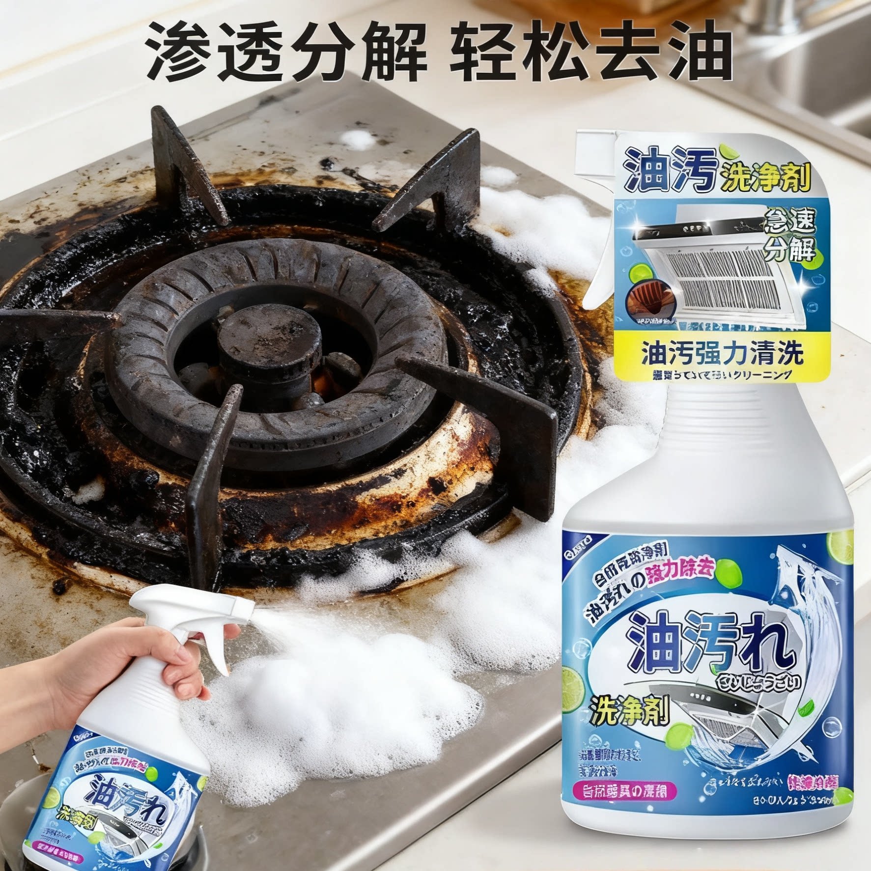 厨房抽油烟机强力去除油污清洗剂重油污净清洁剂除垢油渍日本神器