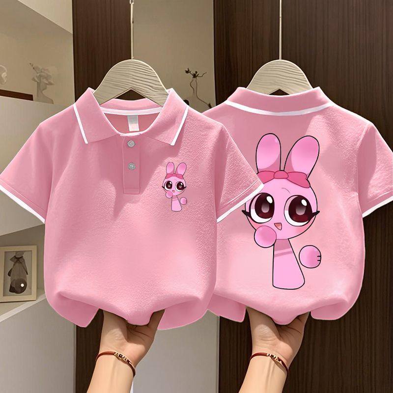 儿童翻领节奏盒子纯棉卡通童装短袖T恤男女儿童中大童洋气夏季潮t