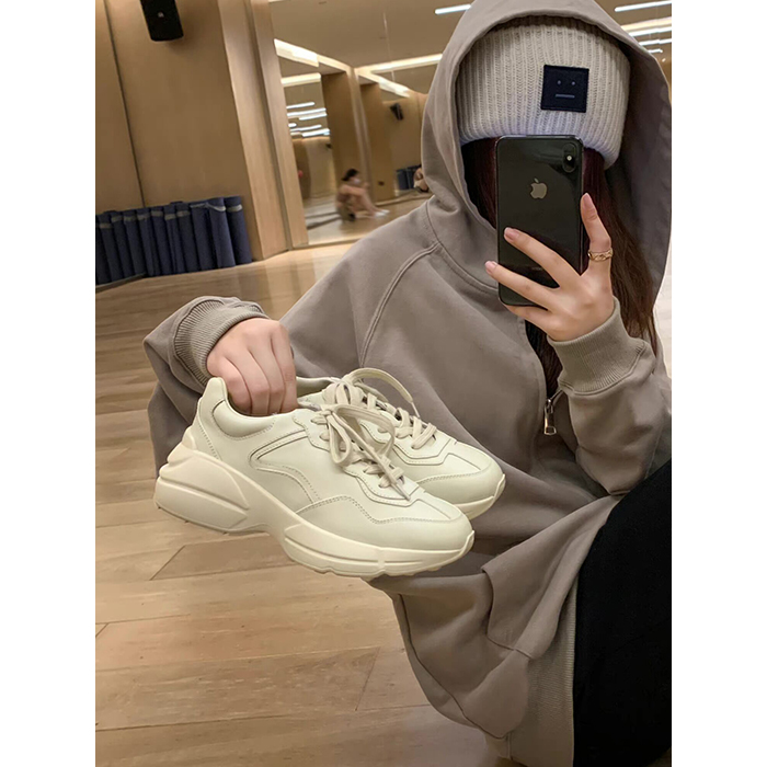 网红爆款真皮厚底老爹鞋