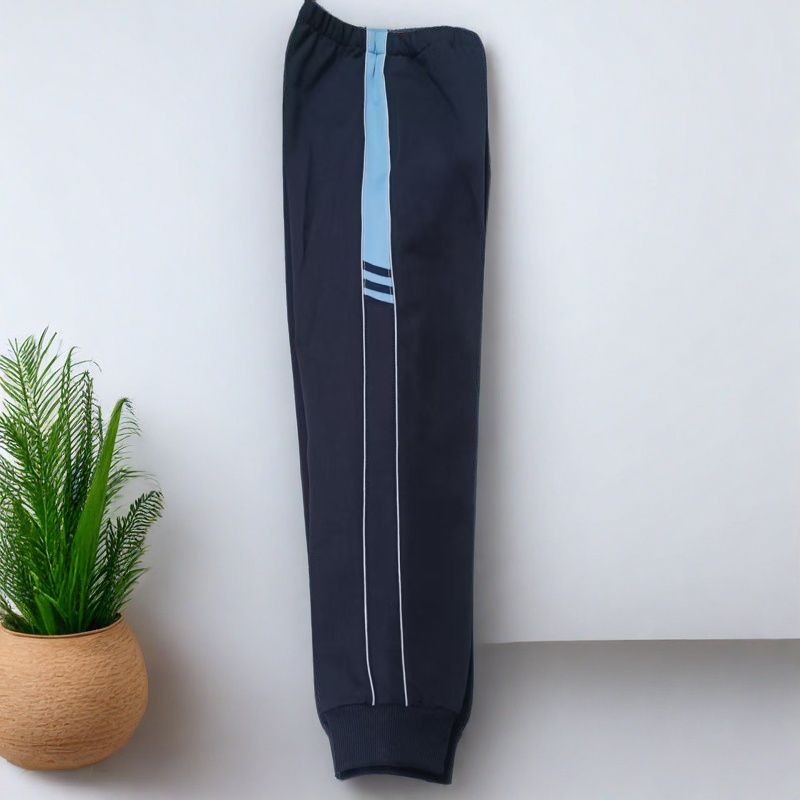 校服裤子藏蓝色拼浅蓝宽条束脚裤