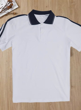 中学生校服短袖T恤夏季白色小学初中高中纯棉polo衫运动半袖背心
