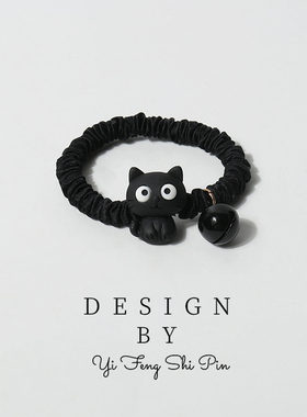 夏季个性黑白色小猫咪瞪眼发圈女卡通简约可爱日常扎发小肠圈百搭