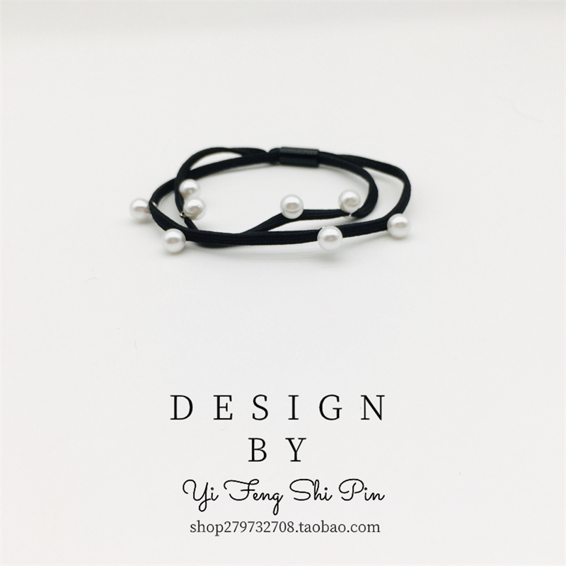 日韩双层钉珠头绳女高弹力耐用珍珠发圈简约百搭扎头皮筋马尾发圈