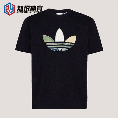 阿迪达斯男士三叶草印花短袖T恤黑色休闲运动 KW5671  KW5670