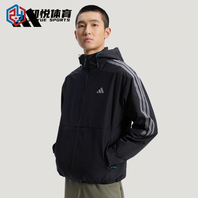 阿迪达斯男装休闲运动连帽拉链夹克外套黑色三条杠KW4766 KW4765