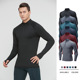 T恤 高弹紧身跑步运动上衣带拇指洞长袖 男士 拉链半高领健身服大码