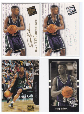 NBA球星卡 雷阿伦 presspass 1998 印签 银 金 经典老卡