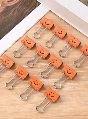 微笑长尾夹19mm橙色可爱金属镂空5#财务票据燕尾夹试卷整理小夹子