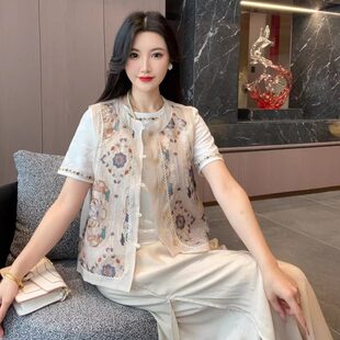 2026新款夏季新中式国风马甲女圆领刺绣气质百搭薄款上衣马夹外套