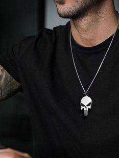 欧美时尚HipHop嘻哈骷髅吊坠项链男个性朋克钛钢街头饰品前卫配饰