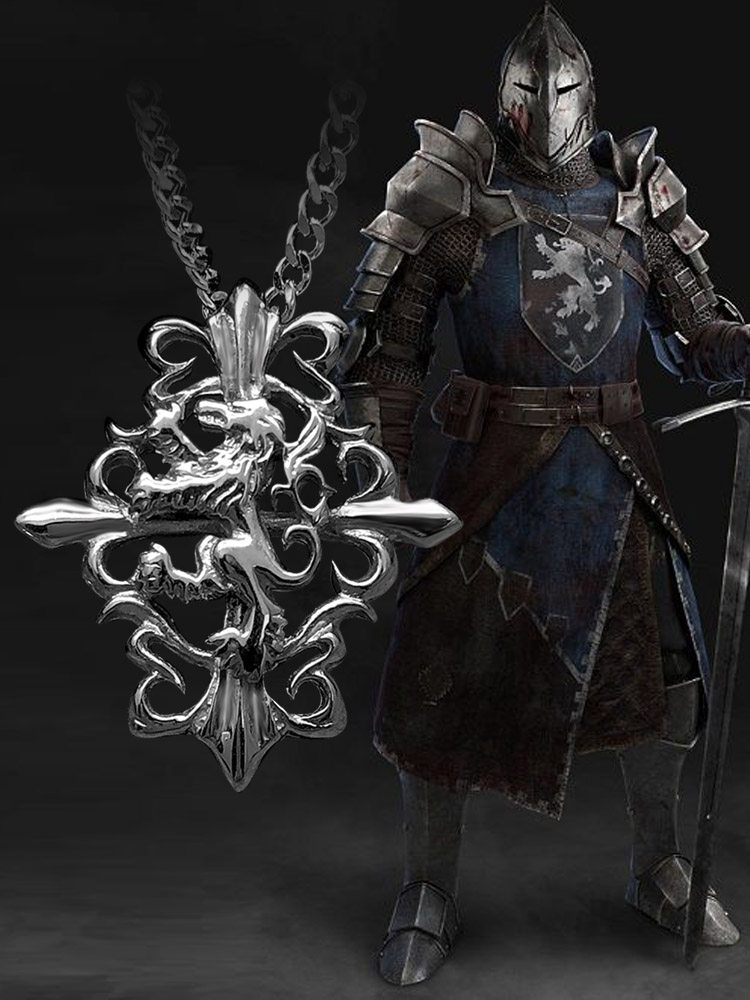 狮心王骑士徽章十字架吊坠项链男生钛钢复古欧美饰品新款挂件个性