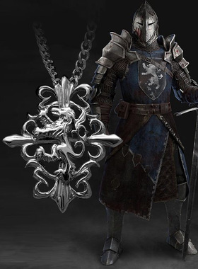 狮心王骑士徽章钛钢男吊坠项链