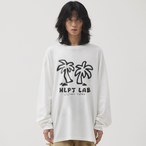 HLPT 椰树发泡印花长袖潮牌宽松休闲百搭打底衫纯棉圆领春秋上衣