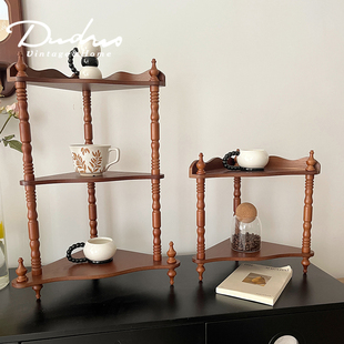 法式复古桌面展示陈列架客厅靠墙收纳咖啡杯美式中古多层置物架
