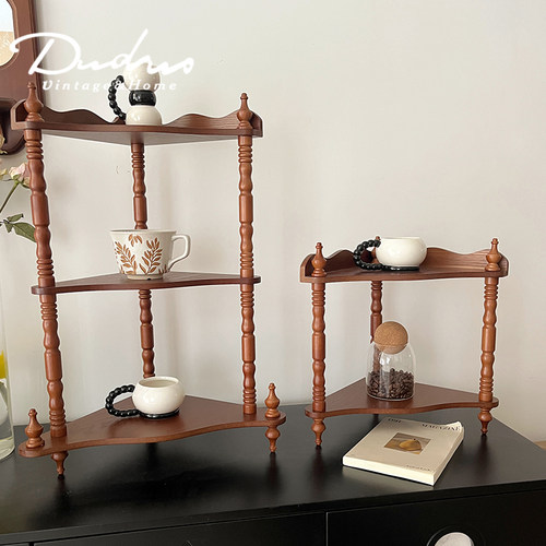 法式复古桌面展示陈列架客厅靠墙收纳咖啡杯美式中古多层置物架